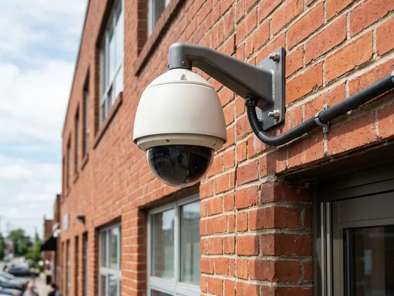 Security camera mounted on a building exterior in Oshawa
